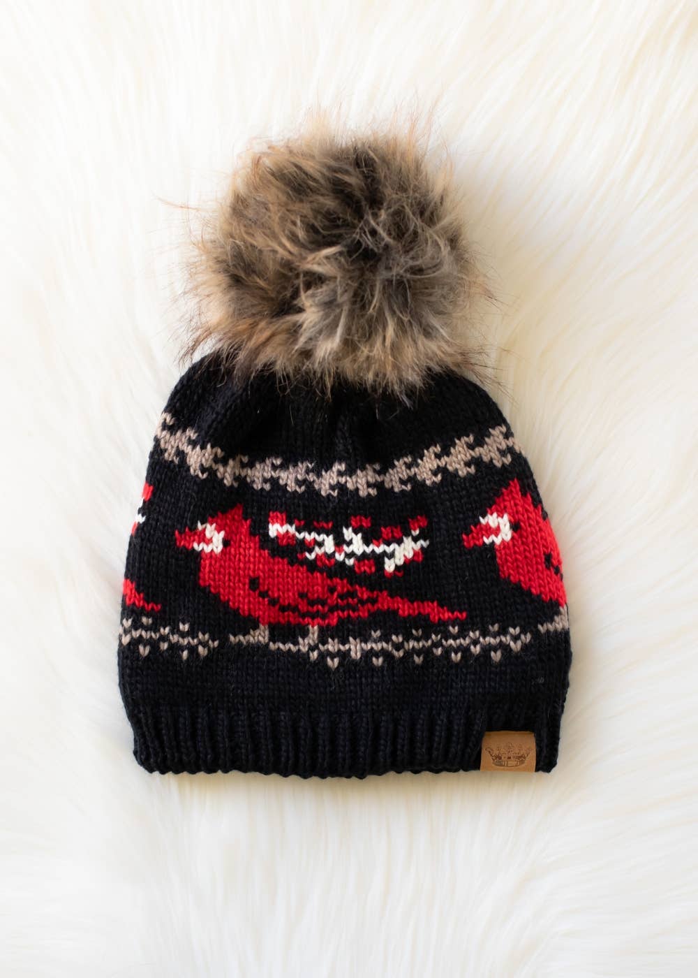 Black Cardinal Pattern Pom Hat