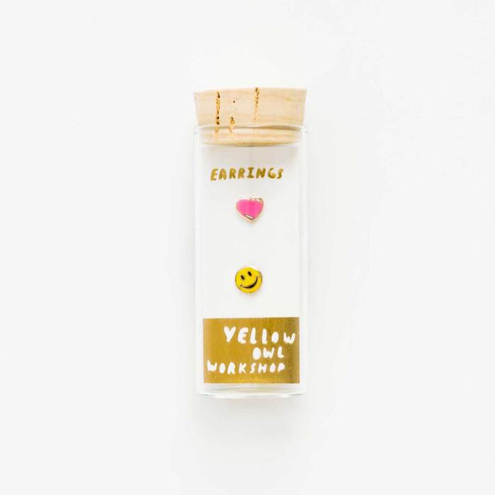 Happy Face & Heart Earrings - Gold