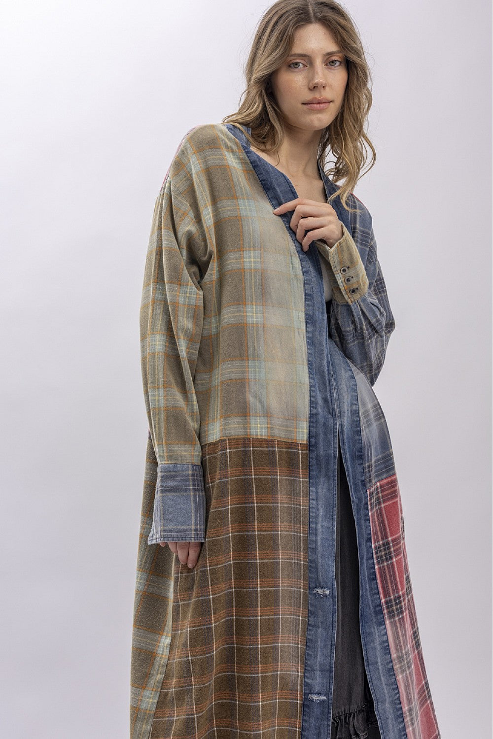 Open Front Plaid Duster