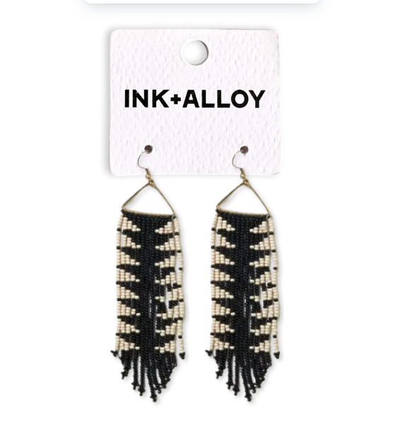 Arrow Beaded Earrings-Blk