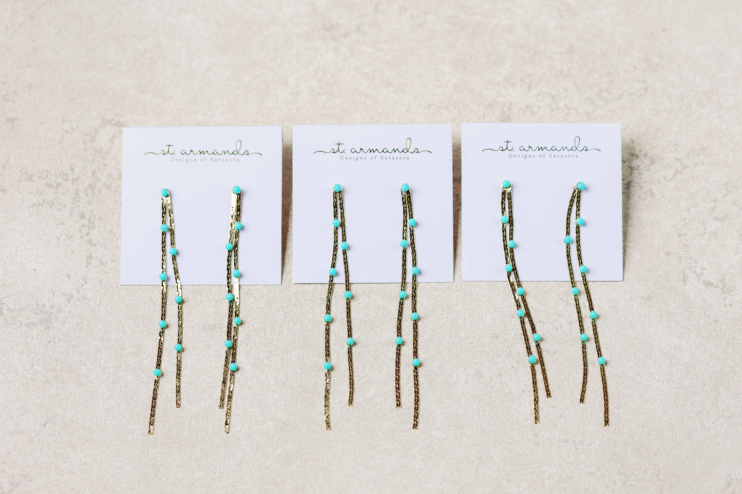 Turquoise Dotted Gold Earrings