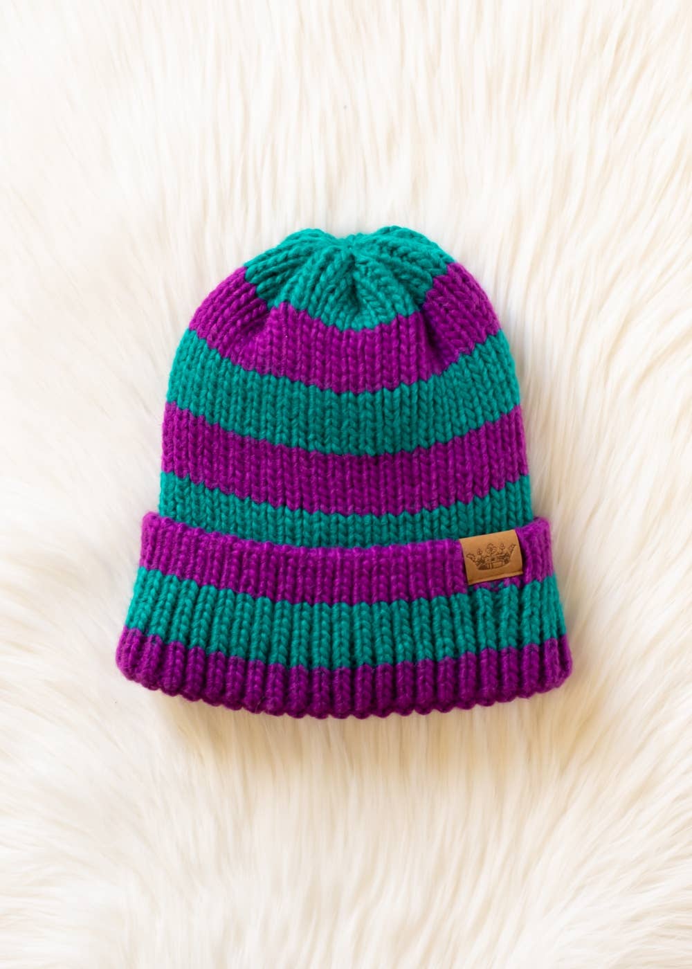 Teal & Purple Striped Knit Beanie