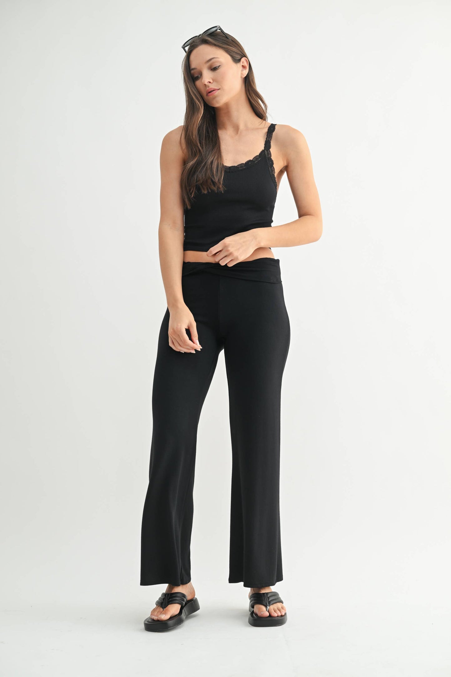 Ribbed Lace Trim Tank Top