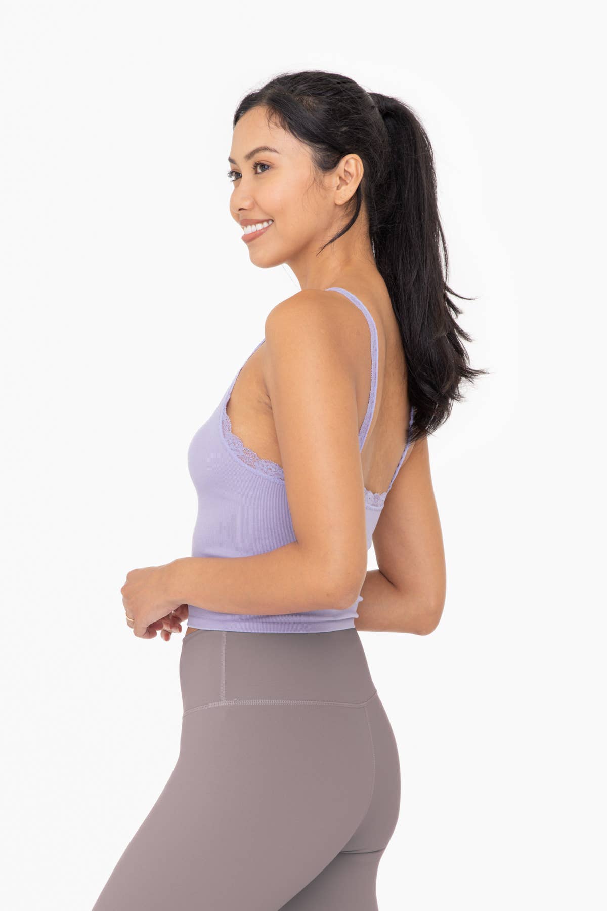 Ribbed Lace Trim Tank Top