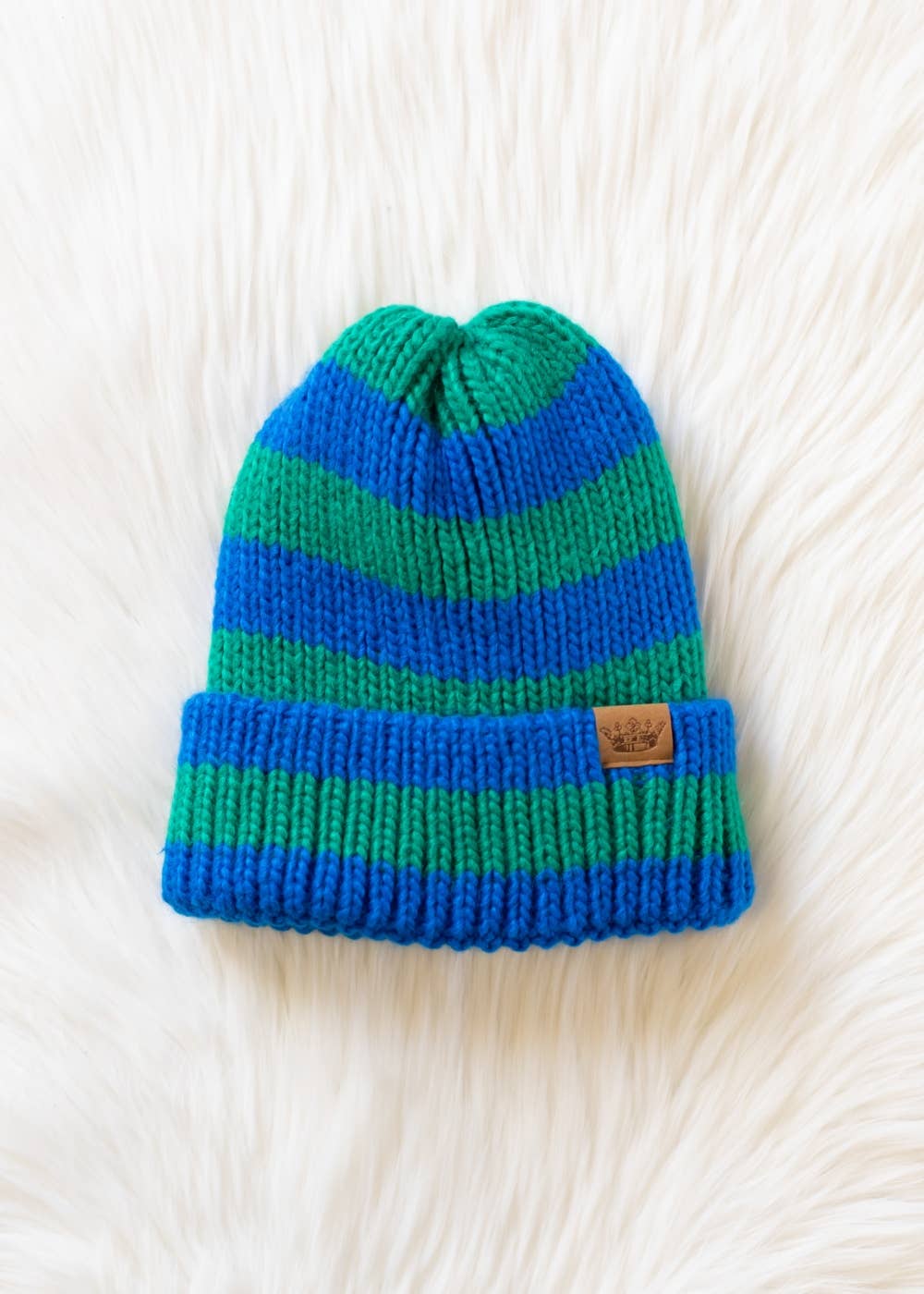Blue & Green Striped Knit Beanie