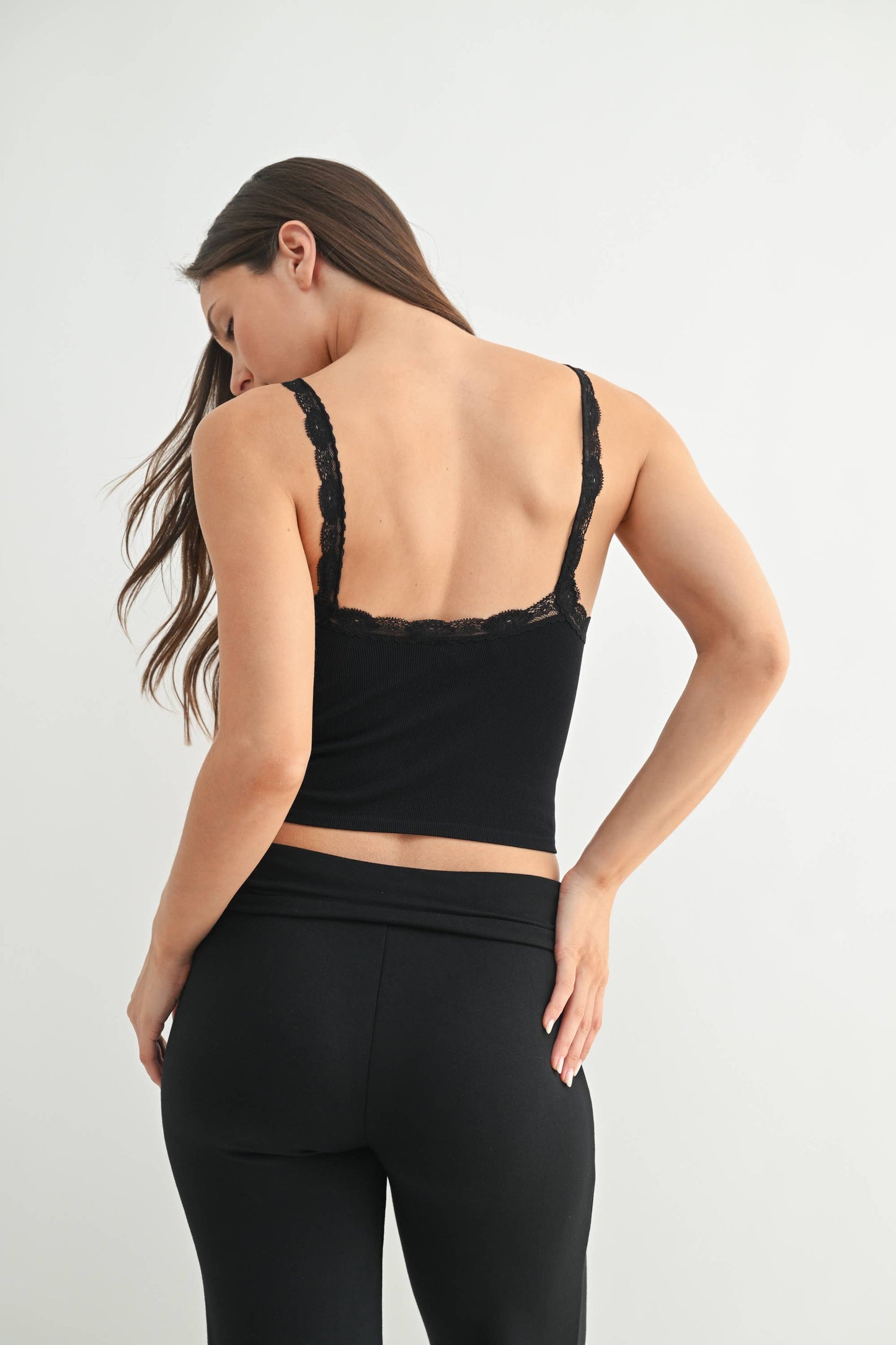 Ribbed Lace Trim Tank Top