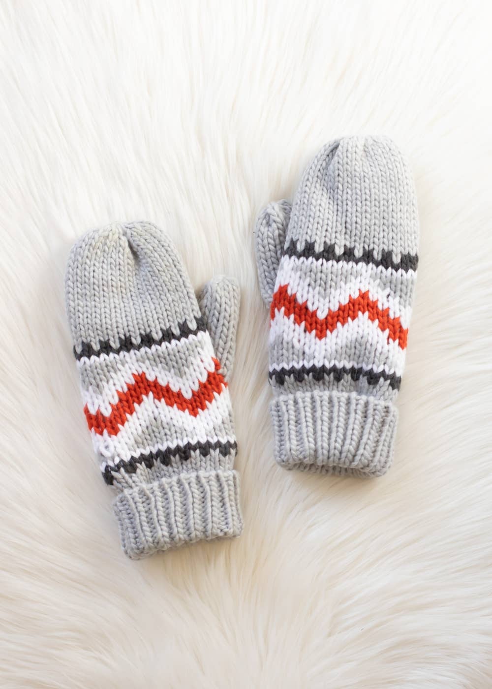 Gray, Red & White Patterned Mittens