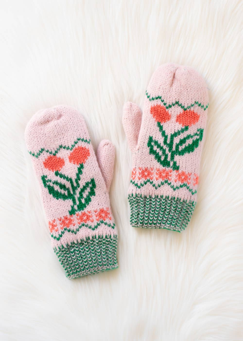 Lt. Pink Cherry Pattern Mittens