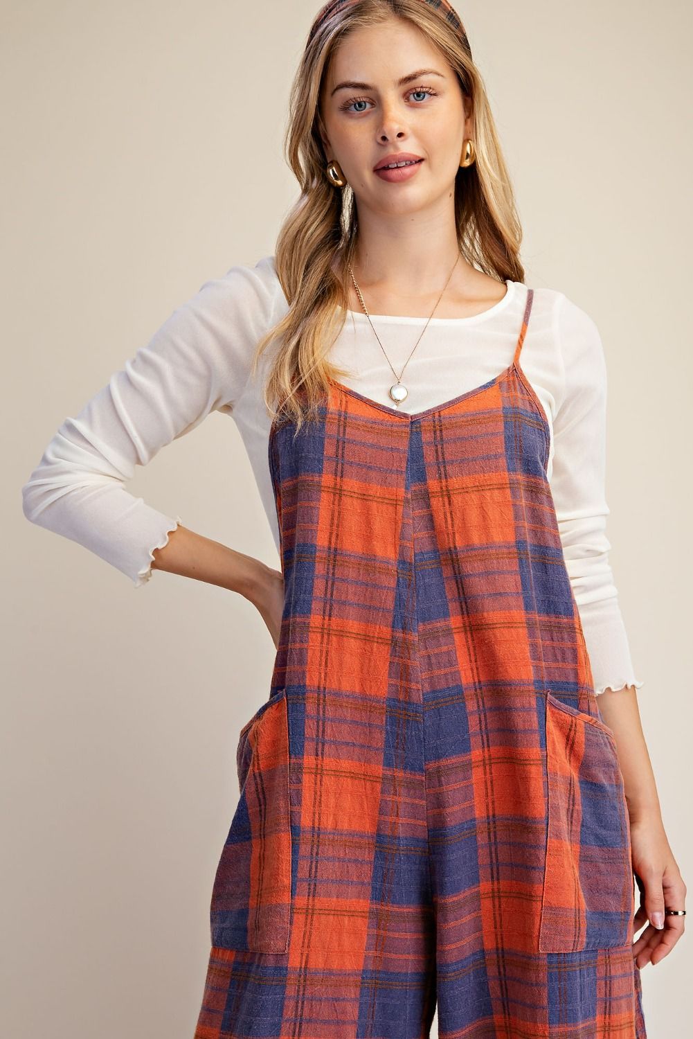 Plaid Washed Overalls