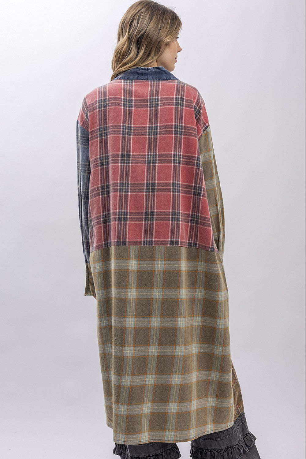 Open Front Plaid Duster