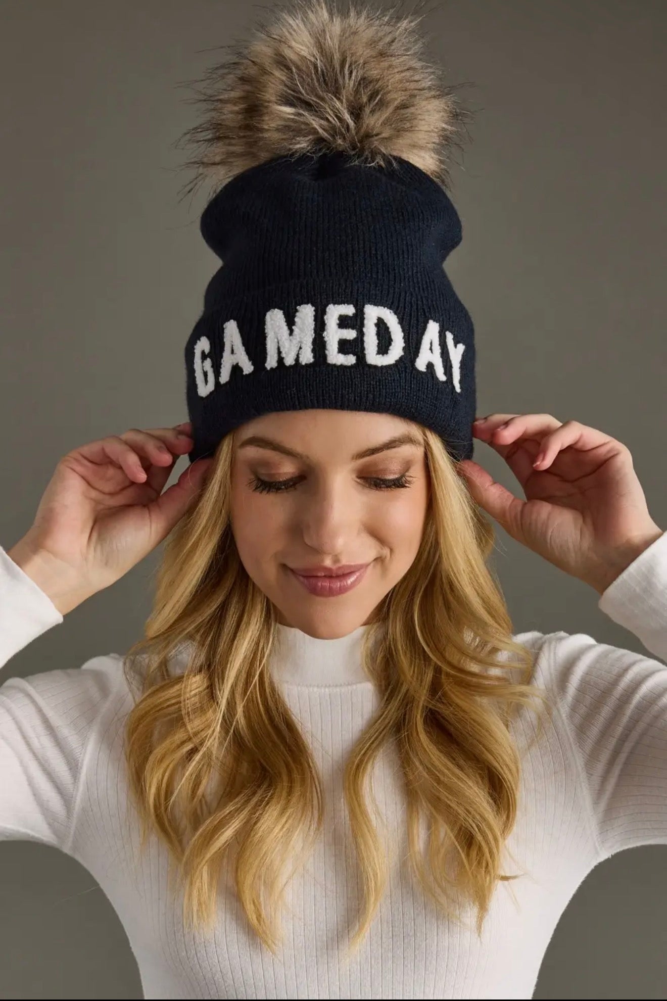 Navy & White Game Day Beanie