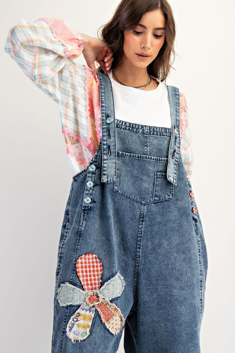 Fiona Flower Patched Overalls