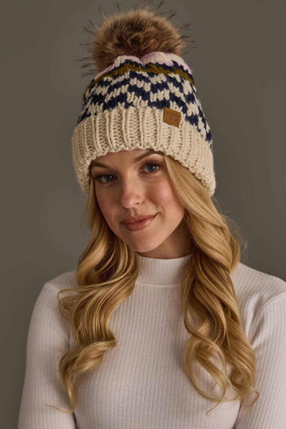 Pink, Beige & Navy Hat