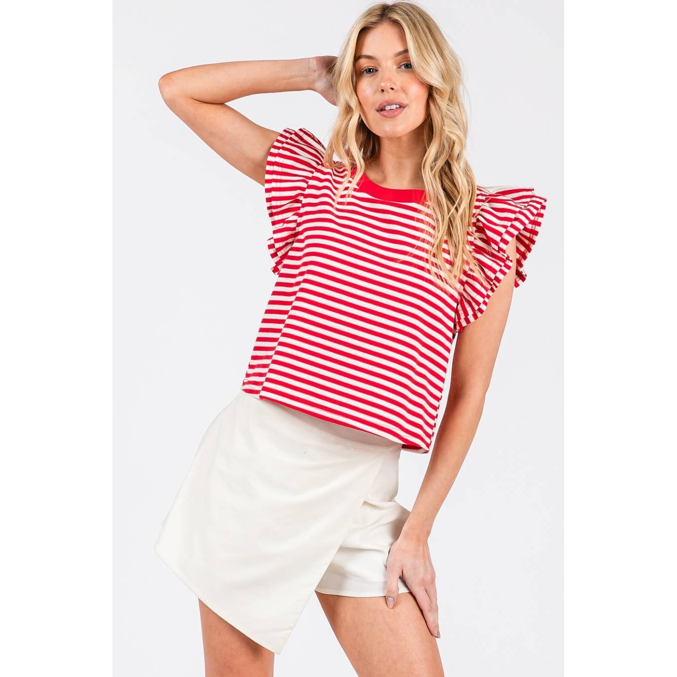 STRIPED DOUBLE RUFFLE TOP