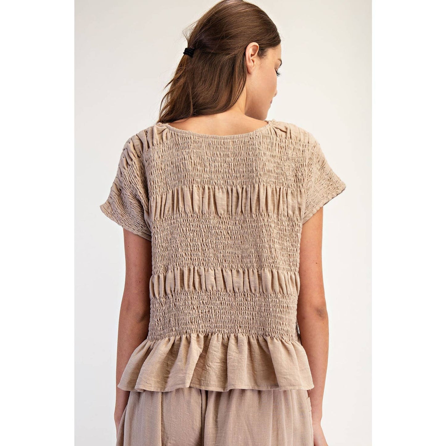 RUCHED CREW NECK TOP