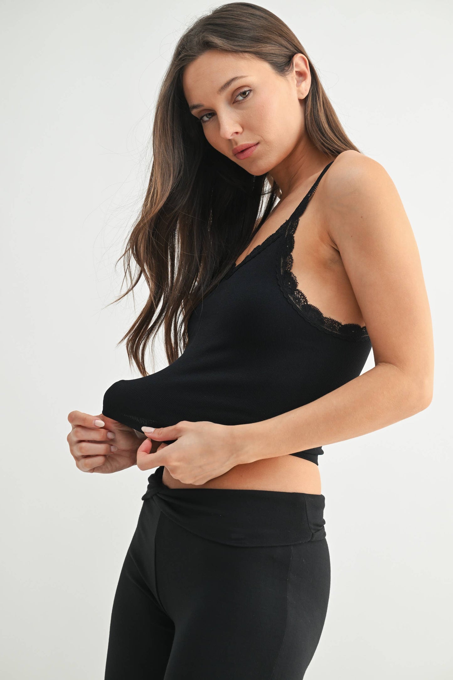 Ribbed Lace Trim Tank Top