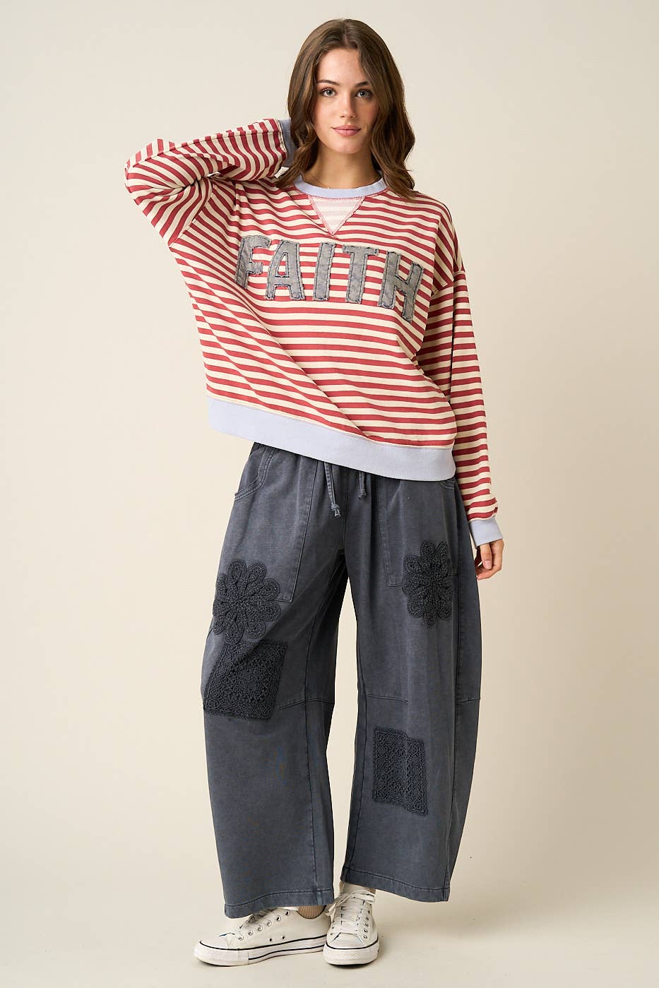 CROCHET PATCH BARREL SWEATS