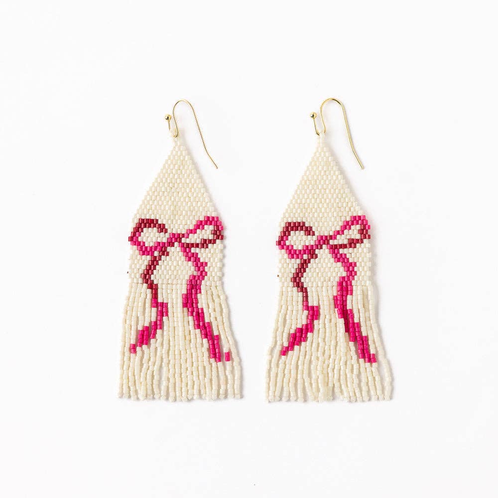 Pink Bow Beaded Earrings