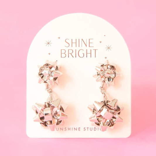 Holiday Bow Earrings Silver