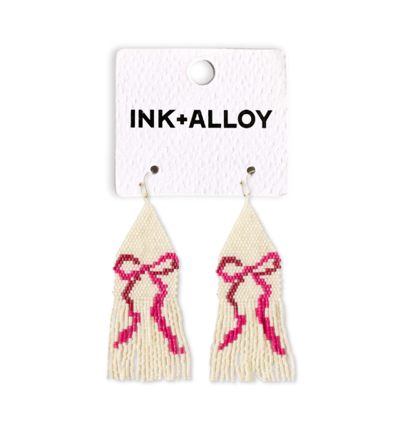Pink Bow Beaded Earrings