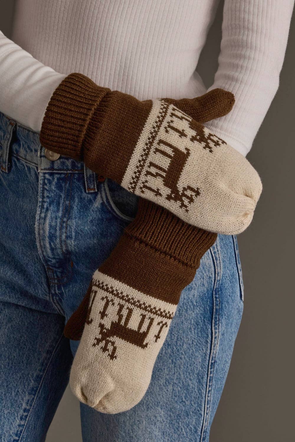 Brown & Beige Deer Mittens