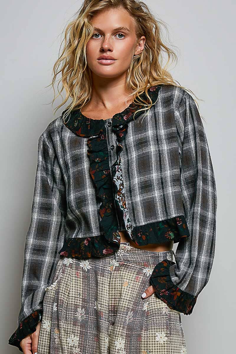 Pol: Ruffle Trim Cropped Shirt