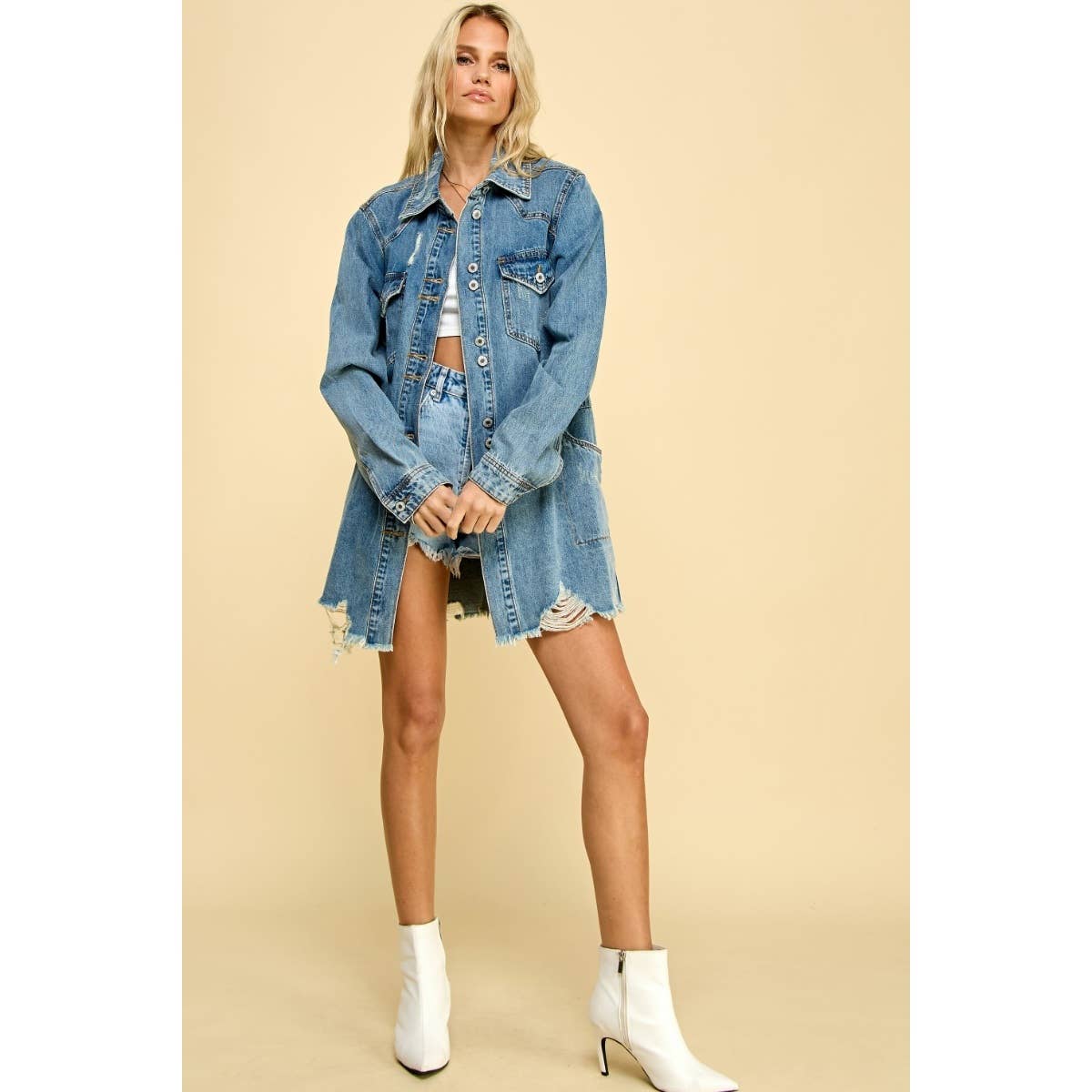 Midi Washed Denim  Jacket