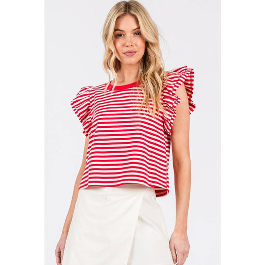 STRIPED DOUBLE RUFFLE TOP