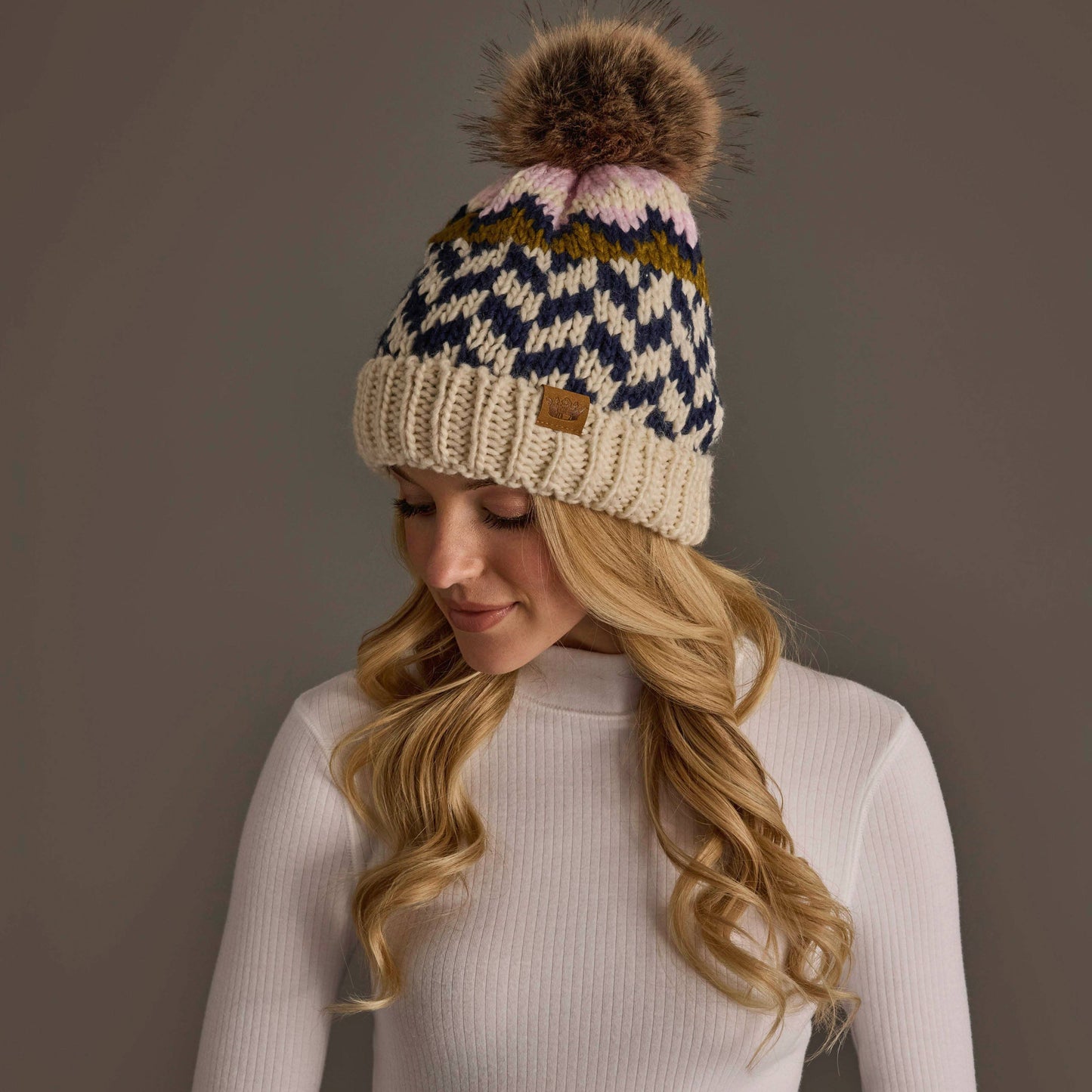 Pink, Beige & Navy Hat