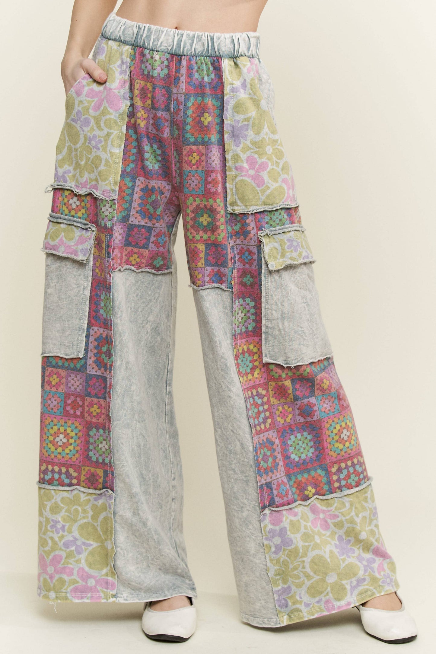 Crochet Print Washed Pants