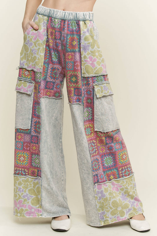 Crochet Print Washed Pants