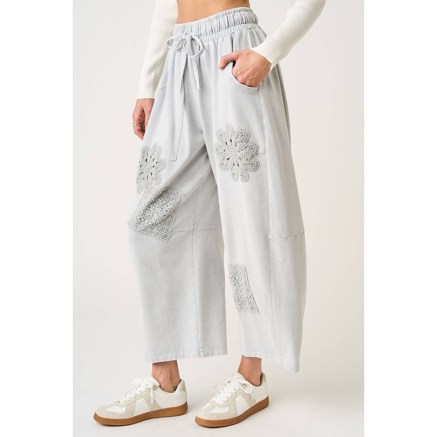 CROCHET PATCH BARREL SWEATS