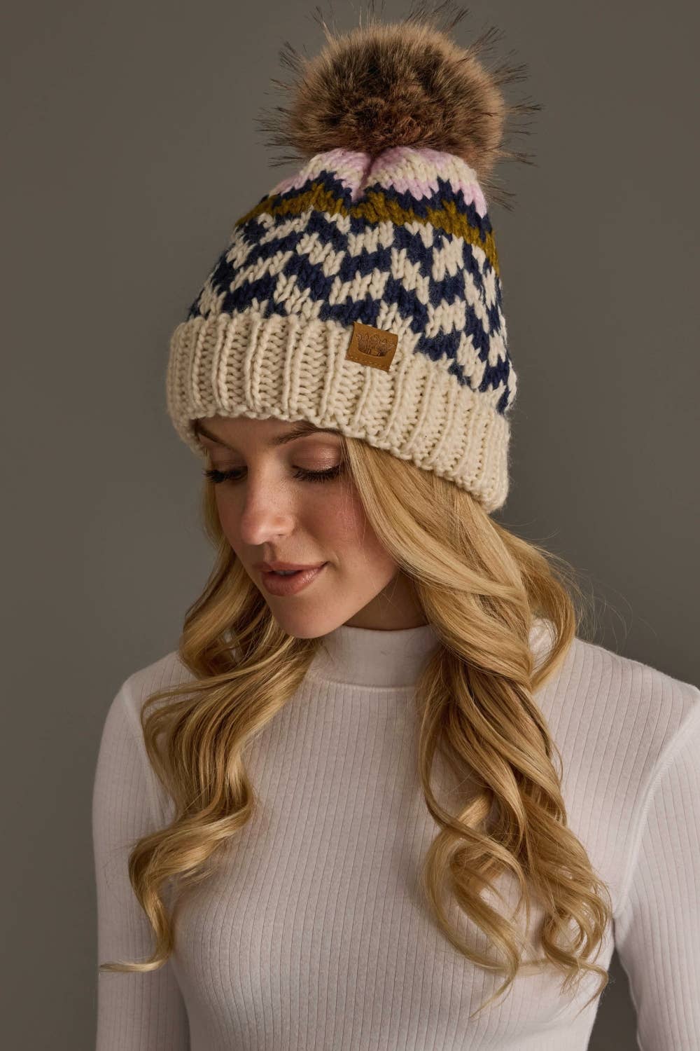 Pink, Beige & Navy Hat