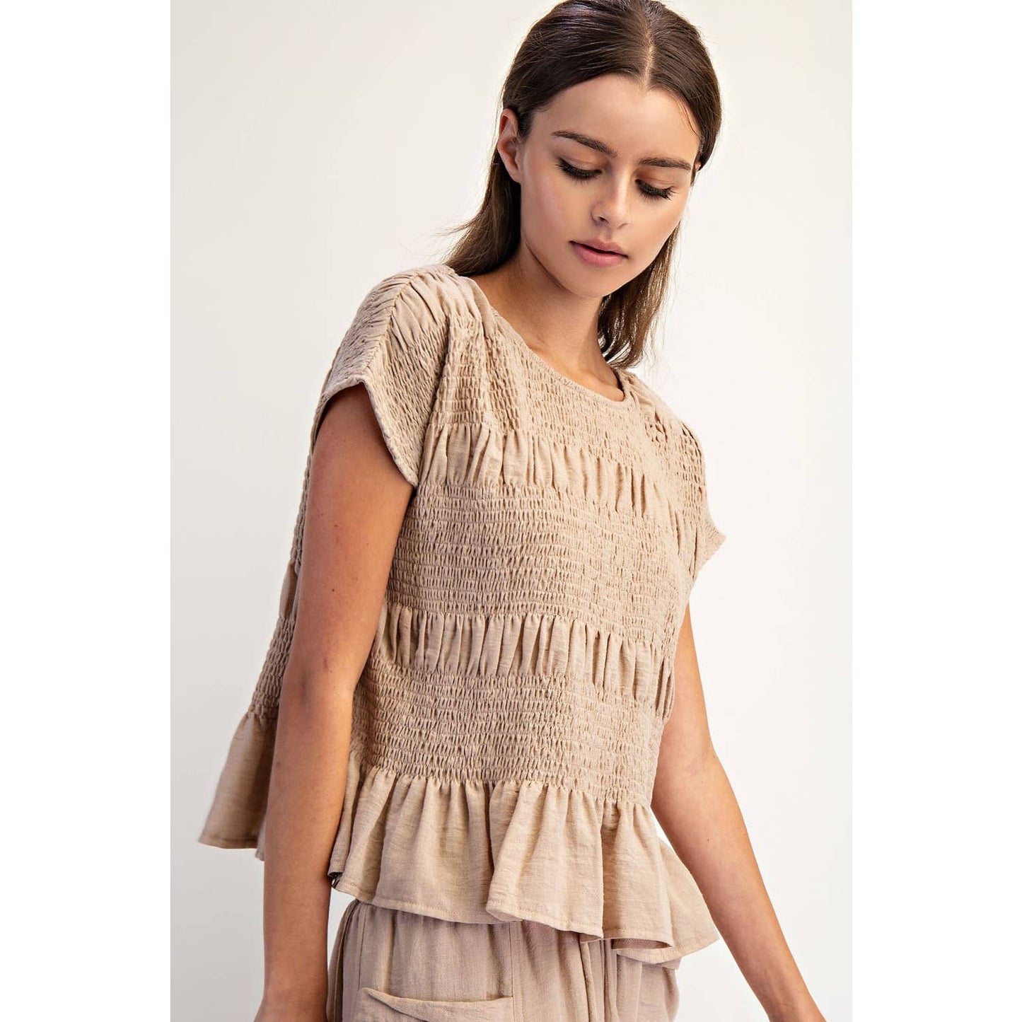 RUCHED CREW NECK TOP