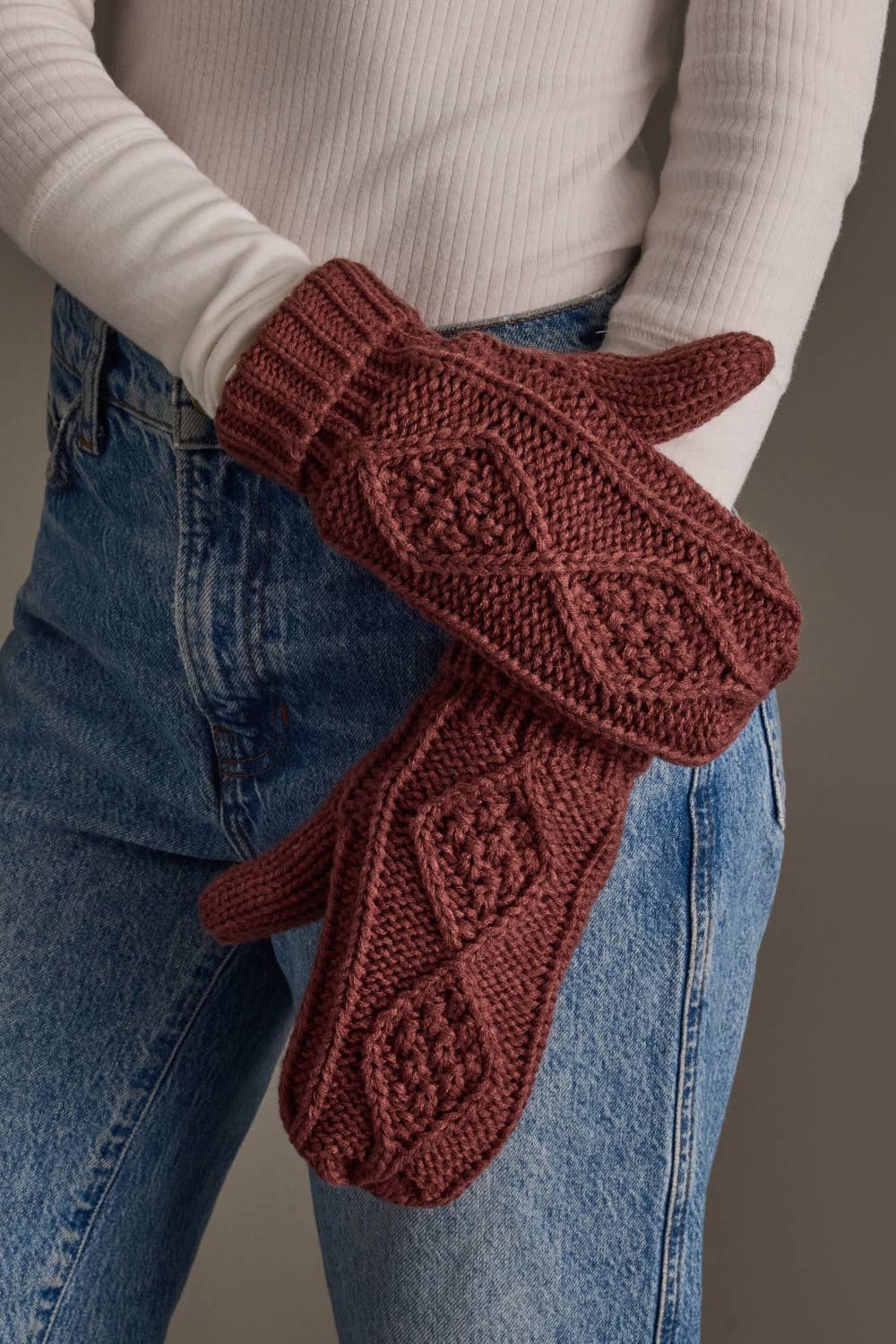 Berry Cable Knit Mittens