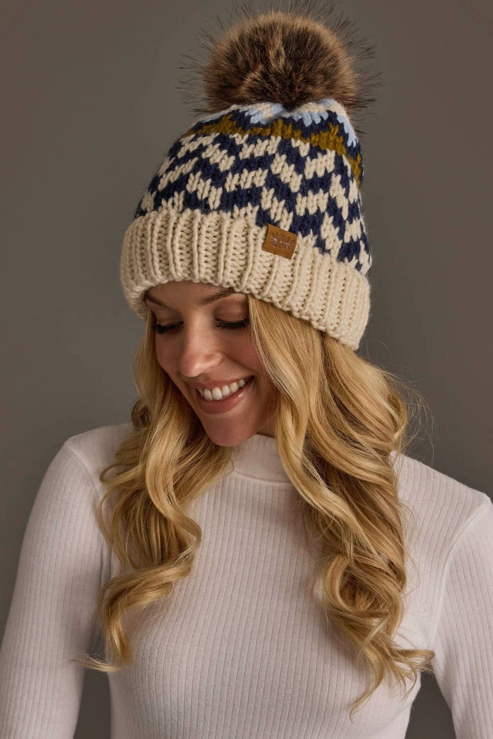 Beige, Navy & Lt. Blue Hat