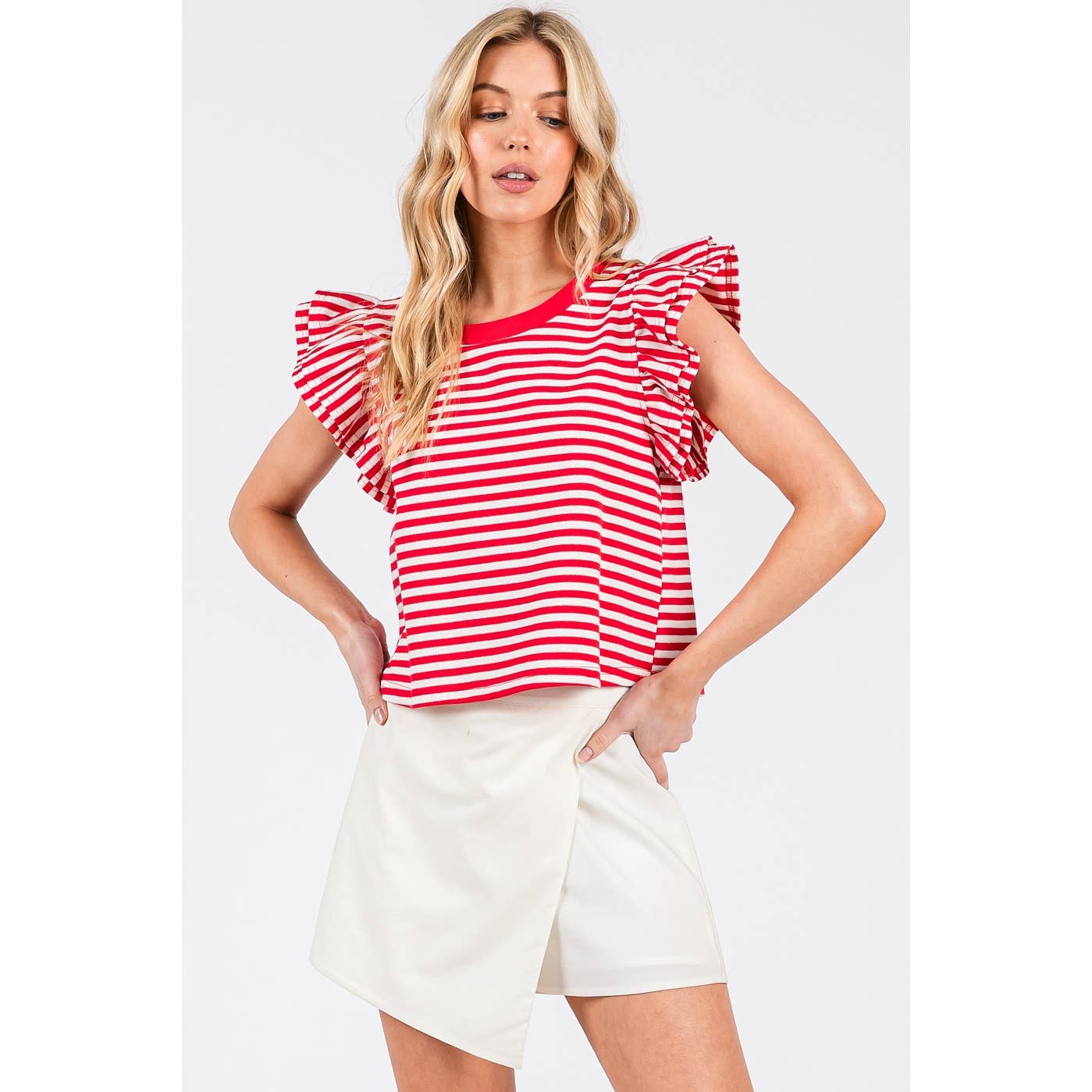 STRIPED DOUBLE RUFFLE TOP