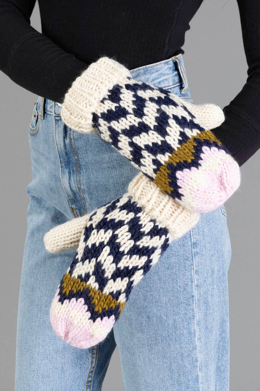 Pink, Beige & Navy  Mittens