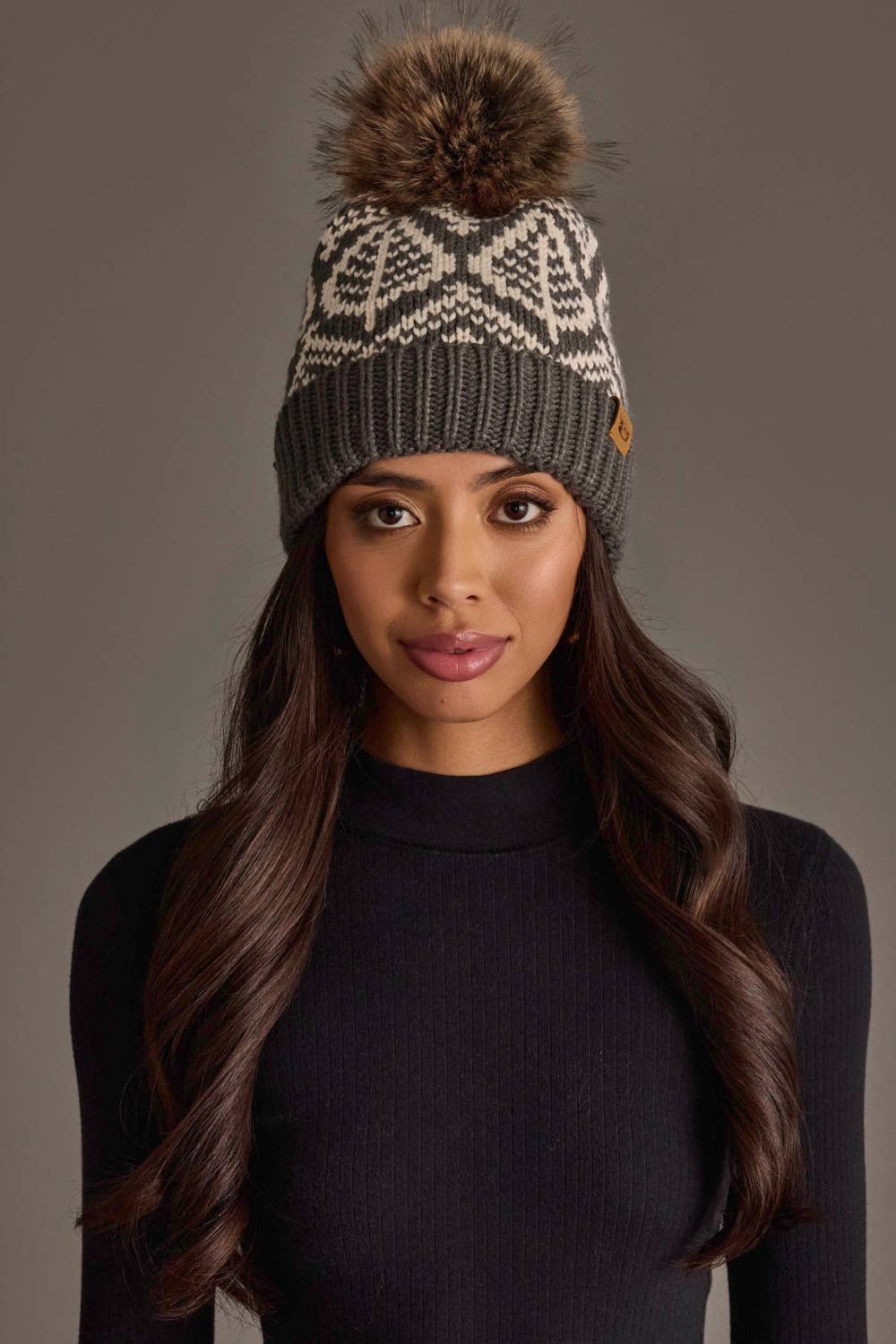 Gray & Beige Patterned Hat