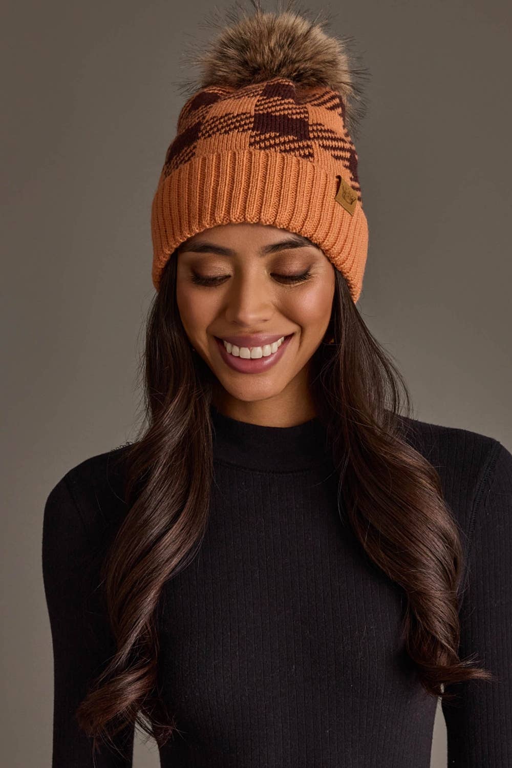 Orange & Brown Plaid Hat