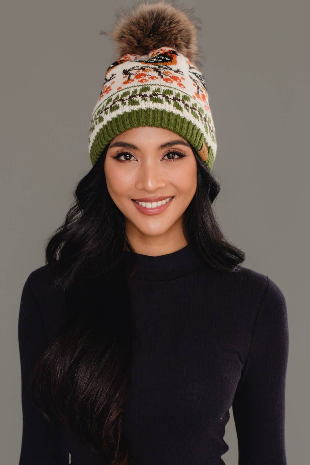 Olive & Cream Bird Hat