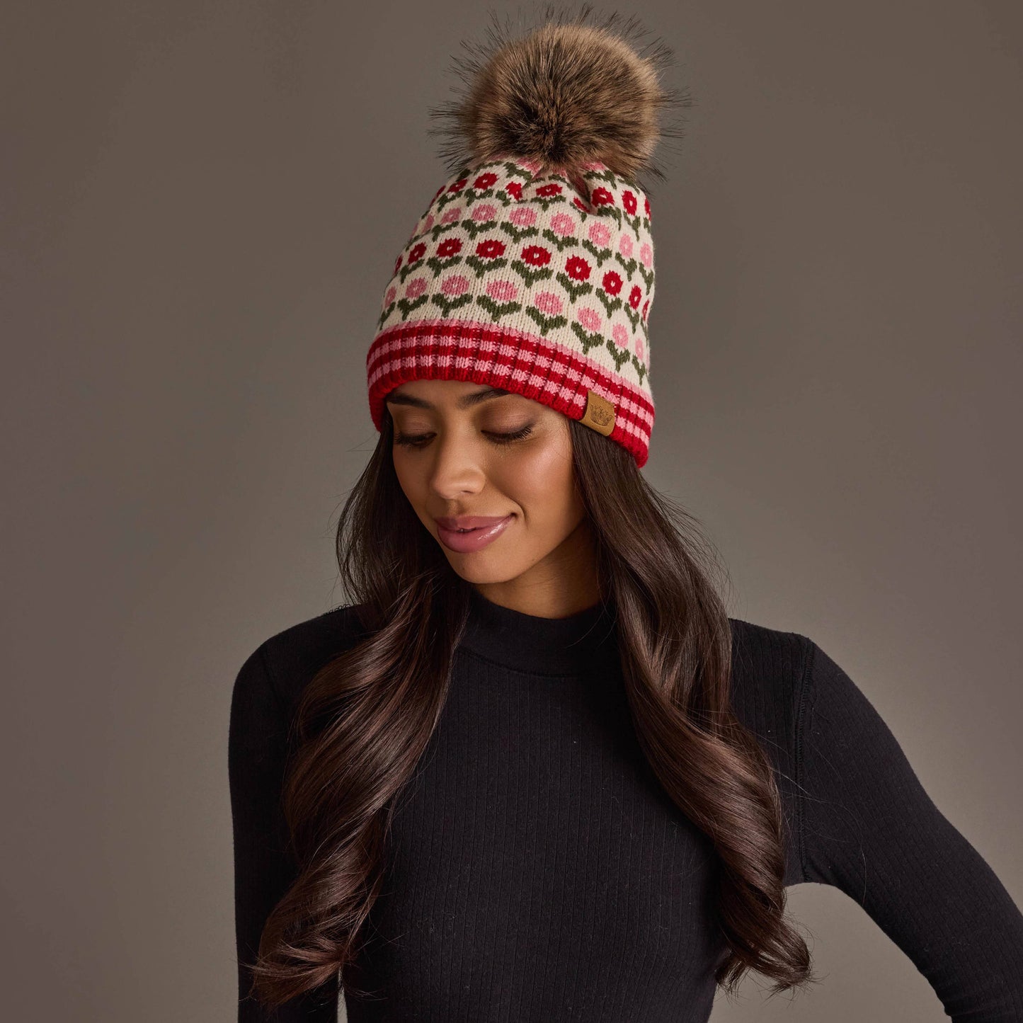 Cream, Red & Pink Hat