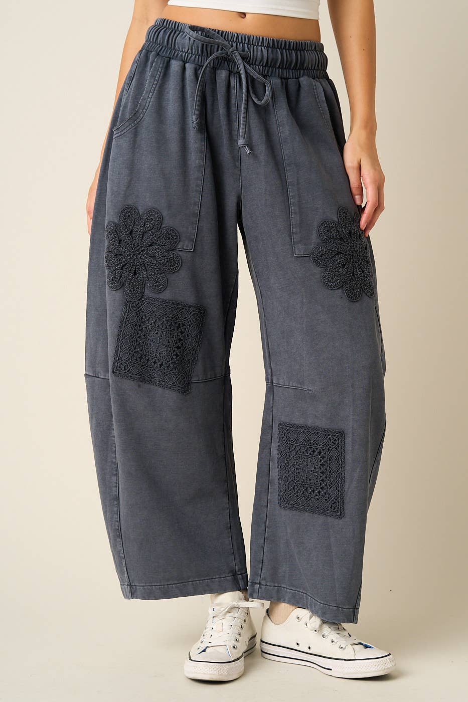 CROCHET PATCH BARREL SWEATS