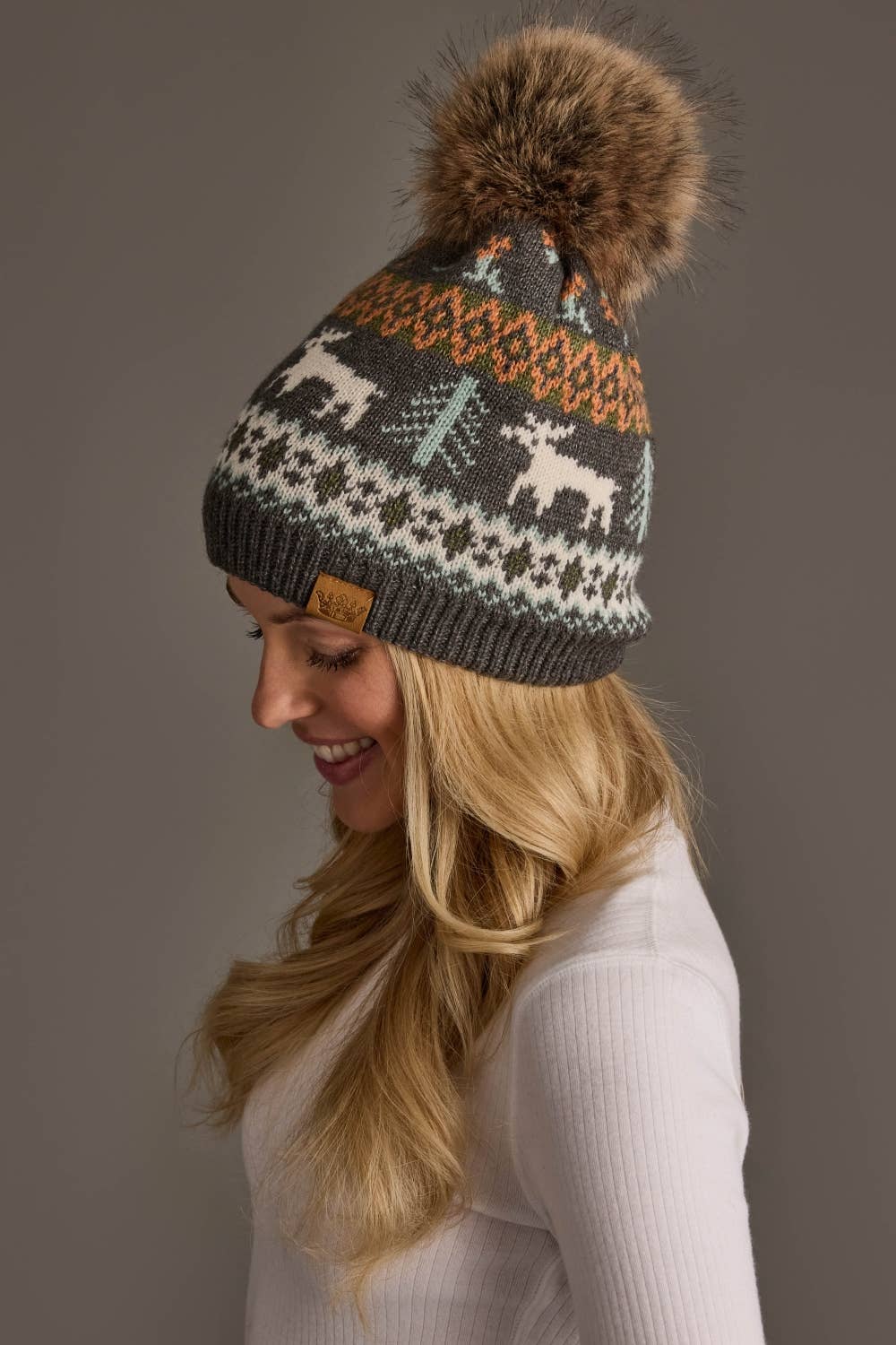 Gray Deer Winter Pattern Hat