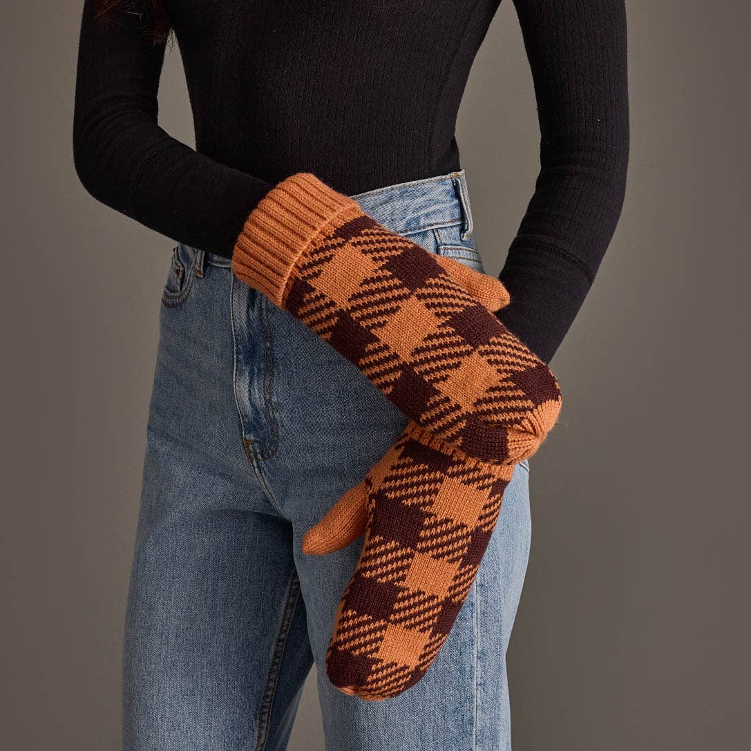 Orange & Brown Plaid Mittens