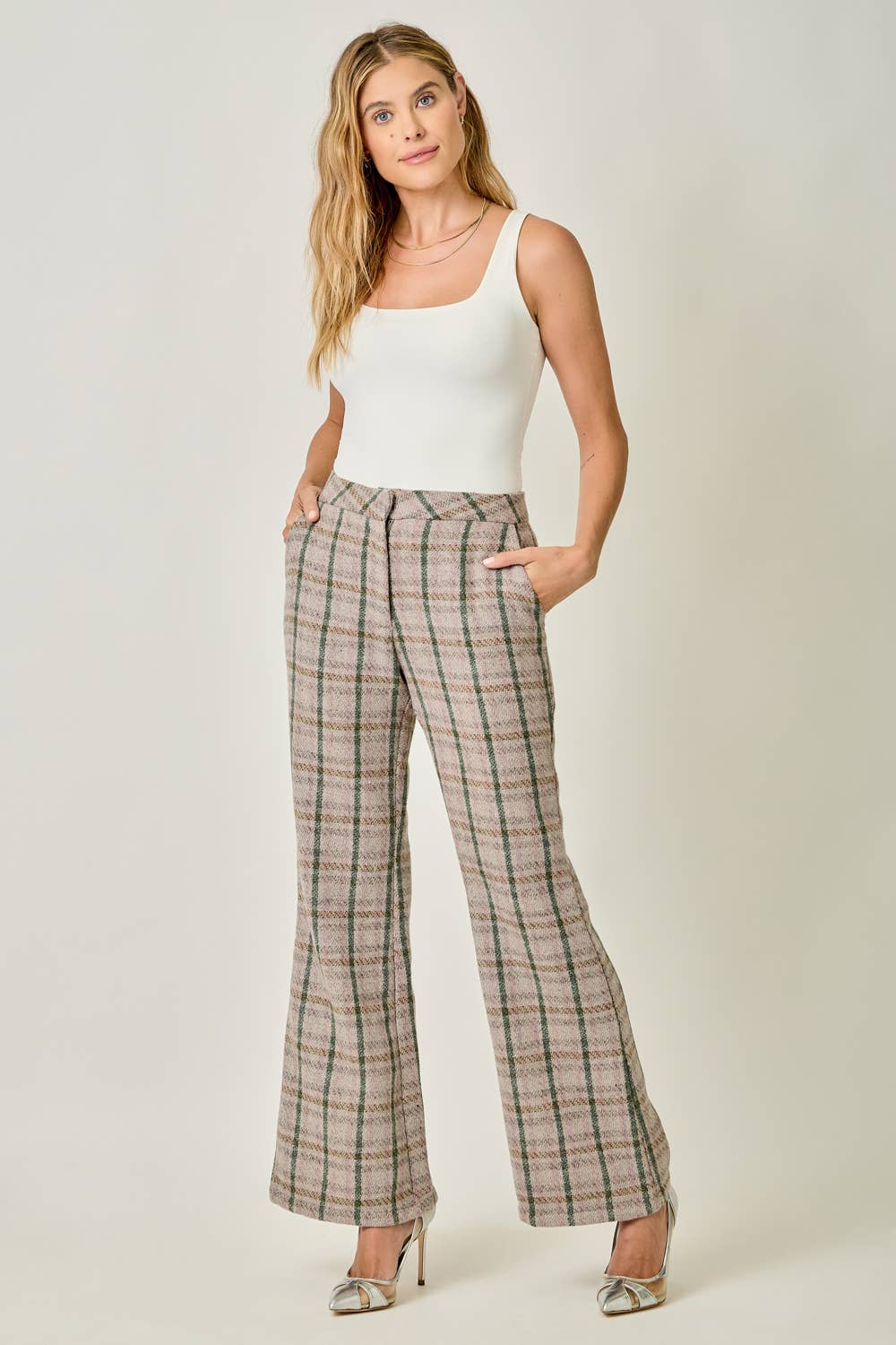 Plaid Bootcut Trousers