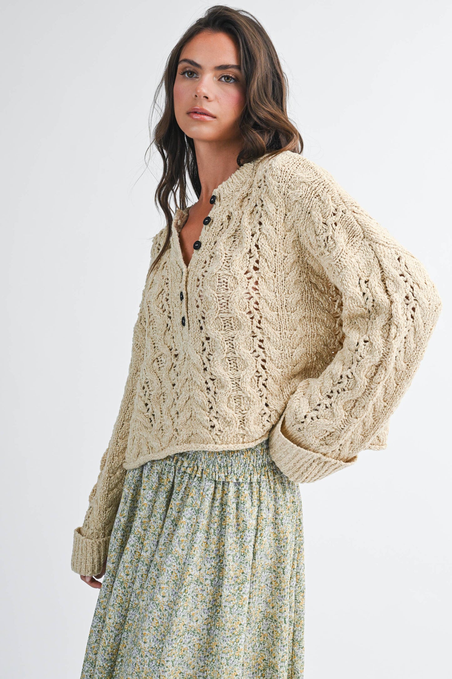 Cropped Henley  Sweater