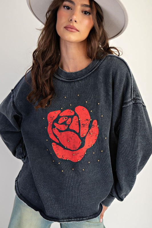 Rose Print Pullover