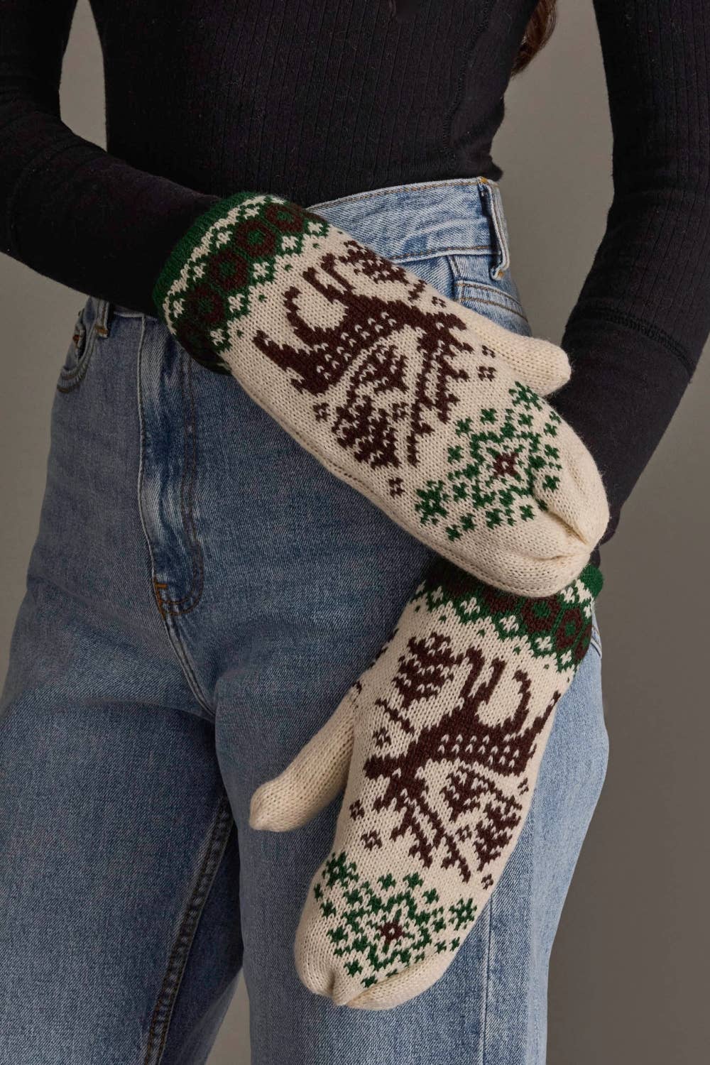 Cream Deer Mittens