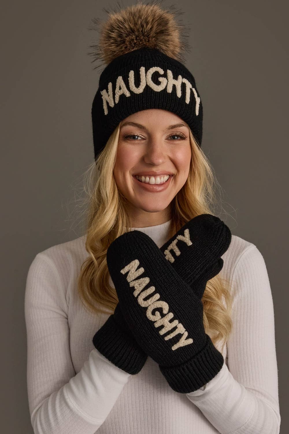 Black Naughty Knit Mittens